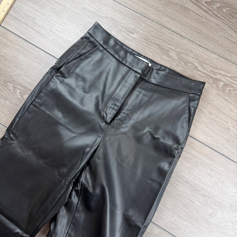 Oak + Fort Womens Faux Leather Straight Leg Trousers Black Size 4